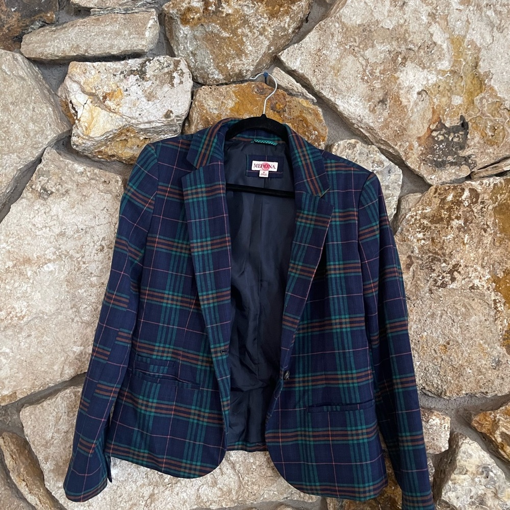 Pendleton Navy and Green Plaid Blazer